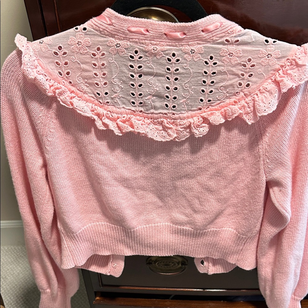 Pink Women's Eyelet-Collar Knit Cardigan - Picture 3 of 3